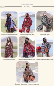 Détails de motifs géométriques ethniques sur des ponchos à capuche épais pour le voyage