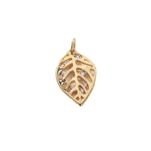 Golden hollow leaf pendant with sparkling crystals for DIY necklaces and bracelets