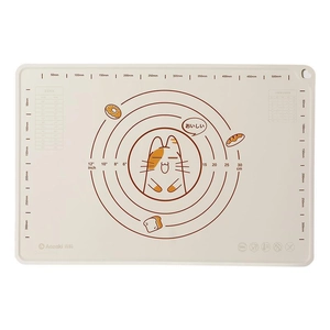 Extra large silicone kneading mat with measurements and cute cat design on white background
