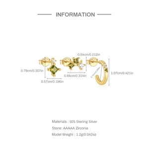 Macro detail of gold S925 silver star earring set with green turquoise and AAAAA zircons