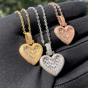 Hip Hop Copper Heart Zirconia Pendant Necklace For Women Full Inlaid Rhinestone Box Chain Necklace Iced Out Jewelry Gift