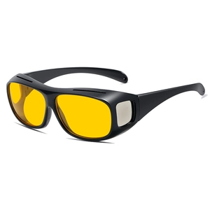 Polarized night vision driving glasses with yellow lenses and black semi-transparent frames