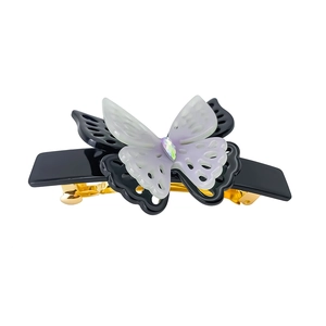 Elegant double-layered butterfly hair claw with gradient purple acetate and crystals