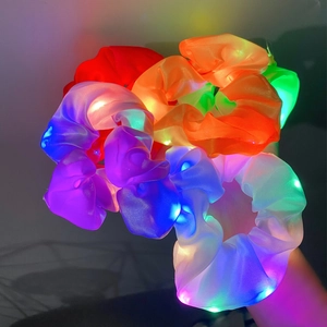 Multicolor LED glowing hair scrunchies in translucent silk for party ponytail styling