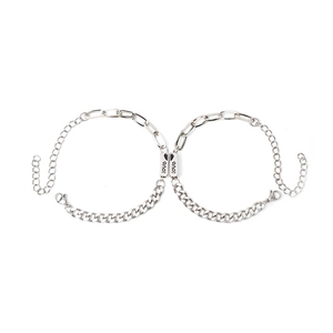 Couples stainless steel sun moon magnetic heart bracelets set with Love engraving