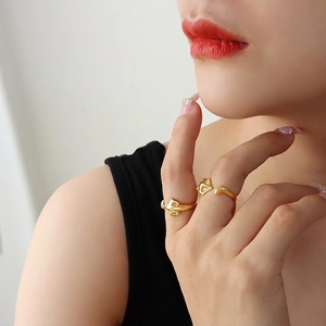 Golden tulip bud adjustable rings in a creative minimalist Korean fashion style