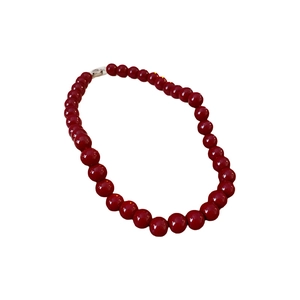 Minimalist red round glass bead necklace with polished finish and metal clasp for women
