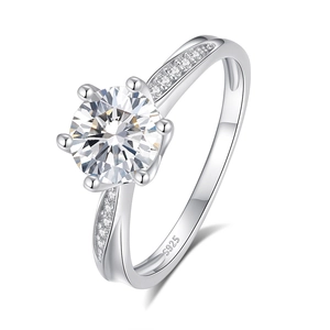 Bague classique en argent 925 avec moissanite ronde de 1 carat et serti à six griffes
