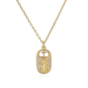 Goldene Halskette mit Jesus-Relief-Anhänger, weißen Zirkonia und Kreuz-Design