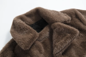 Long brown faux fur coat with notch lapel and high-density mink-like texture for men