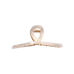 Elegant large pearlescent mermaid shark clip hair claw for women with gold metal spring