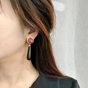 Retro Natural Stone Dangle Earrings With Czech Rhinestone And Glass Inlaid Round Stud Jewelry For Women Vintage Style
