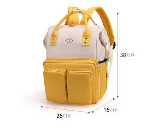 Detailed view of fashion mummy backpack with 38x26x16 cm dimensions and yellow contrast design