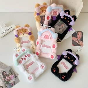 Cute plush animal photo card holders with earflaps for idol merchandise collection
