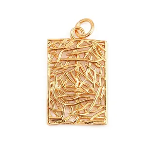Detailed view of hollow lace rectangle pendant with 14x20mm dimensions and 2mm thickness