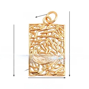 Detailed view of hollow lace rectangle pendant with 14x20mm dimensions and 2mm thickness