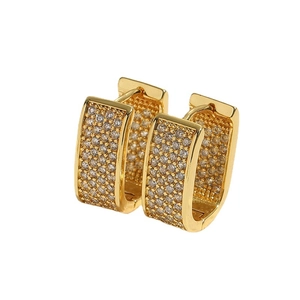 Luxurious 14K gold plated rectangular hoop earrings with micro-pave white zircons