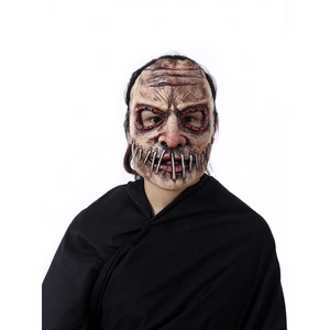Creepy Halloween latex mask with stitched mouth and realistic gore details for party horror