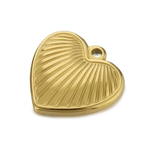 Golden heart pendant with ribbed texture and top ring for DIY jewelry making