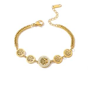 Detail of gold Tree of Life bracelet with lobster clasp and adjustable extension chain