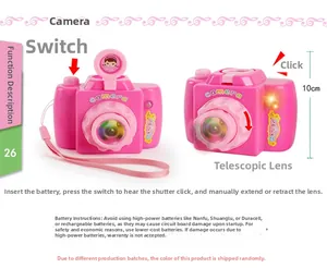 Pink toy camera for girls featuring manual zoom lens and realistic shutter sound effects