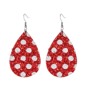 Sparkly red teardrop earrings with white polka dots for Christmas and festive fashion