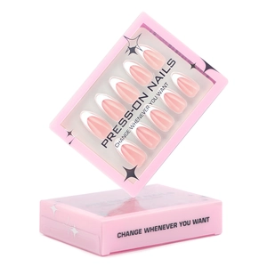 30pcs short almond press-on nails with pink French white tips in a premium display box