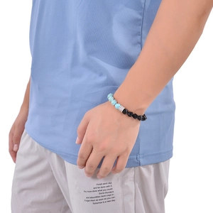 Bracelet pour hommes en turquoise et obsidienne facettées 10mm avec perle argent