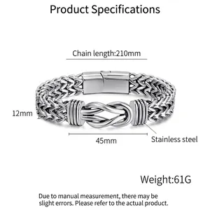 Polished stainless steel double row punk chain bracelet for men with magnetic clasp