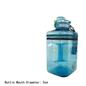2.2L square sports water bottle with time markers and strap for outdoor fitness