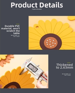 Detail of 2.63mm thick sunflower PVC coaster with heat-resistant durable material