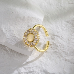 18K gold plated sunflower open ring with yellow center stone and marquise cubic zirconia