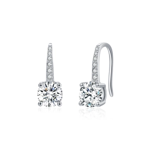 French style S925 silver 1 carat moissanite earrings with four-prong elegant hook design
