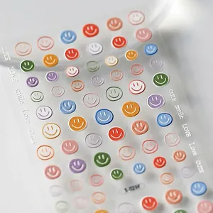 3D Relief Nail Art Stickers Colorful Smile Face Heart Patterns Self Adhesive Waterproof Thin Decals DIY Manicure Decorations