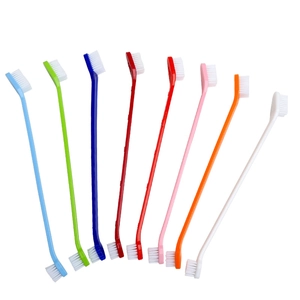 Dual-head pet toothbrush in multiple colors for cat and dog oral dental cleaning