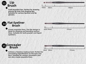 Detailed size measurement of black mermaid makeup brushes for lips and eyes