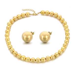 Parure de bijoux en métal doré avec collier de perles creuses 12mm et boucles