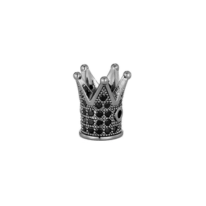 Close-up of black crown charm with micro-p鑲 ziconia stones for DIY jewelry making