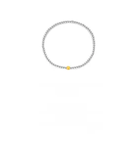 Minimalist s925 silver beaded bracelet with a single gold frosted bead detail