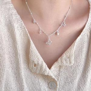 925 Sterling Silver Butterfly Necklace With Artificial Pearl Zircon 18K Gold Plated Minimalist Sweet Jewelry For Women