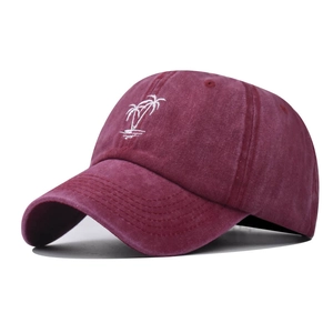 Casquette de baseball en coton rouge délavé vintage avec broderie palmier blanc devant
