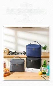 Insulated lunch bags in blue, black, and grey with dual zippers and sturdy handles