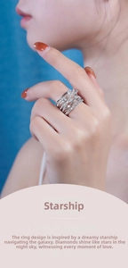 Detailed view of an elegant S925 silver multilayer intertwined ring worn by a model