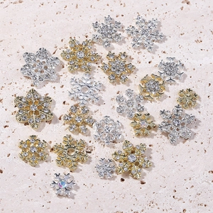 Sparkling snowflake nail art alloy charms with silver and gold plating and crystals
