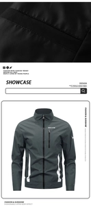 Macro detail of windproof functional fabric and full view of men's outdoor jacket