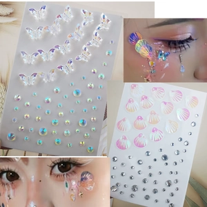 Self Adhesive Face Gems Rhinestone Stickers Iridescent Butterfly Heart Artificial Pearl Bow Ribbon Decor For Makeup Body Art