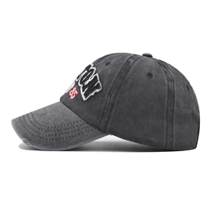 Vintage washed cotton Boston baseball cap with distressed brim and 3D embroidery detail