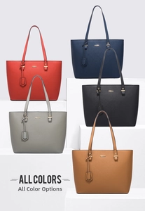 Detailed display of tote bag collection in five elegant colors with premium hardware