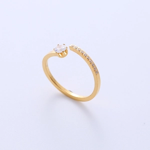 Elegant gold plated adjustable ring with sparkling round zircon and micro-pave accents