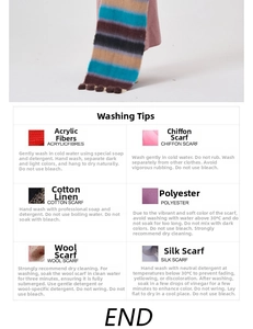 Detailed laundry care instructions and tips for striped knitted winter scarf fabrics